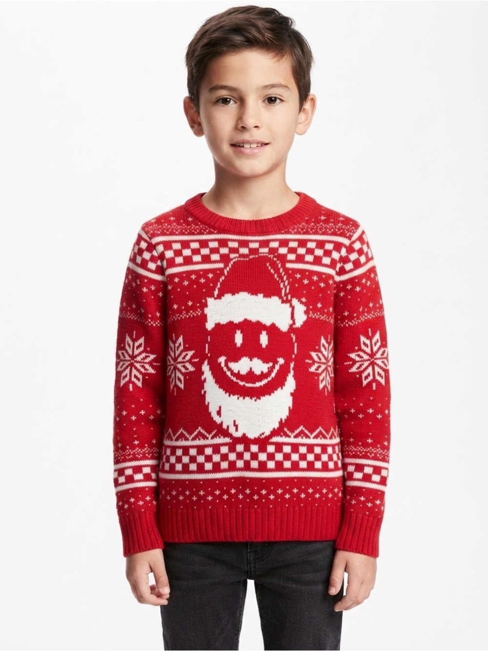 Holiday Time Red Santa Smiley Ugly Christmas Sweater Size XS 4-5